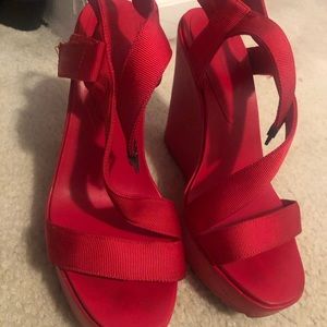 Red hot BCBG wedge sandals
